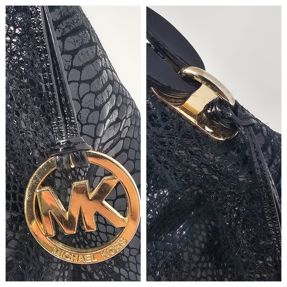 **$OLD*Michael Kors Lilly Black Snakeskin Print Leather Slouchy Hobo Shoulderbag - Picture 2 of 15